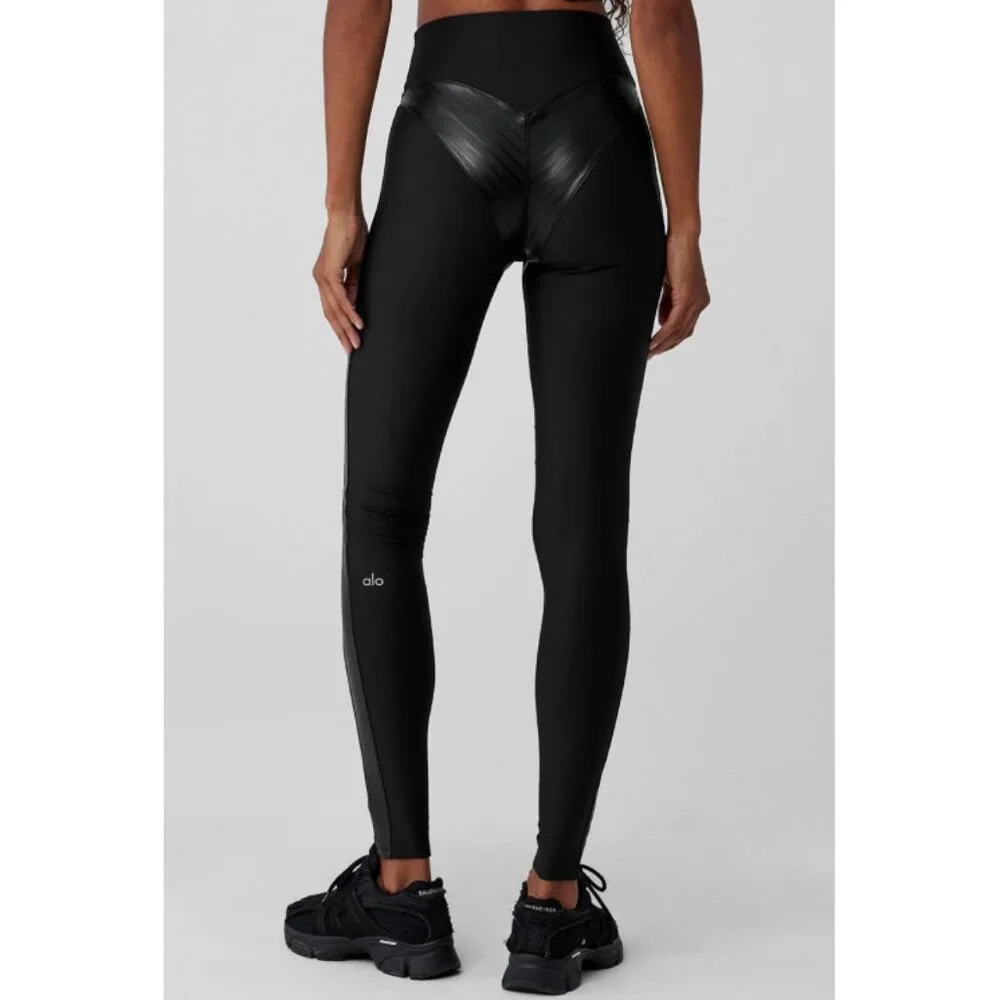 Alo Airlift Winter Warm High-Waist Supermoto Leggings Black Edgy Hi-Rise Leather